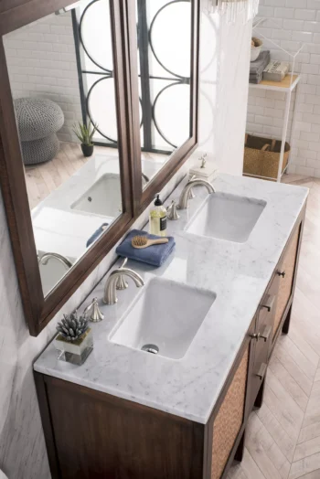Addison 60" Double Vanity, Mid-Century Acacia w/ 3 CM Carrara White Top - Image 5