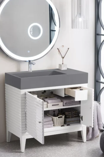 Linear 36" Single Vanity, Glossy White w/ Dusk Grey Glossy Composite Stone Top - Image 4