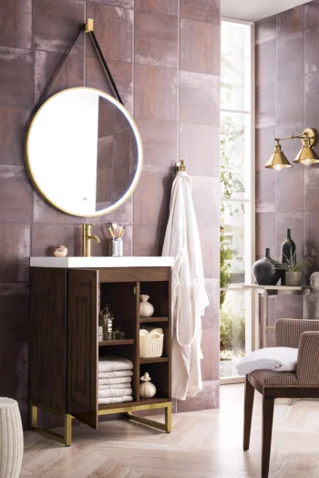 Alicante 24" Single Vanity, Mid-Century Acacia, Radiant Gold w/ White Glossy Composite Stone Top - Image 4