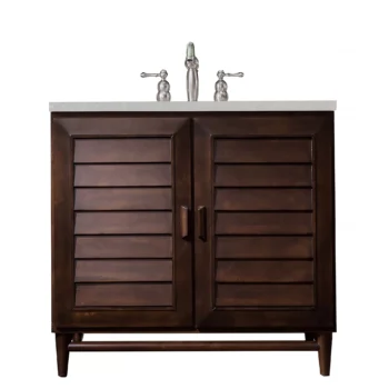 Portland 36" Single Vanity, Burnished Mahogany w/ 3 CM Eternal Serena Quartz Top
