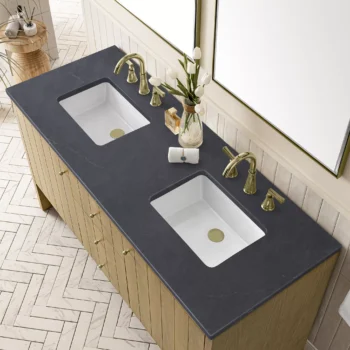 Hudson 60" Double Vanity, Light Natural Oak w/ 3 CM Charcoal Soapstone Top - Image 5