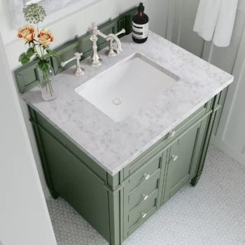 Brittany 30" Single Vanity, Smokey Celadon w/ 3 CM Carrara Marble Top - Image 5