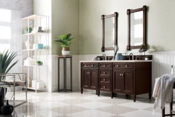 Brittany 72" Double Vanity, Burnished Mahogany w/ 3 CM Eternal Marfil Quartz Top - Image 3