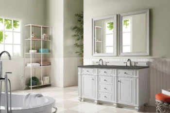 Bristol 60" Double Vanity, Bright White w/ 3 CM Grey Expo Quartz Top - Image 3