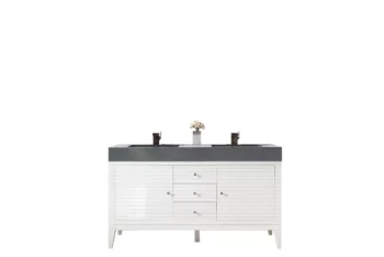 Linear 59" Double Vanity, Glossy White w/ Dusk Grey Glossy Composite Stone Top