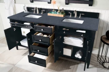 Brittany 72" Double Vanity, Black Onyx w/ 3 CM Charcoal Soapstone Quartz Top - Image 4