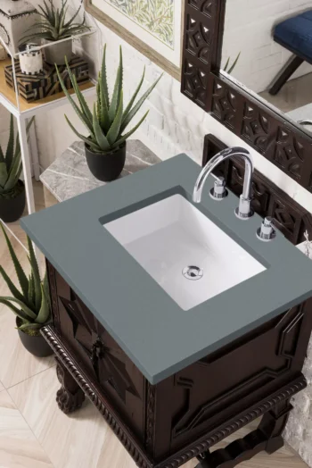 Balmoral 26" Single Vanity, Antique Walnut w/ 3 CM Cala Blue Top - Image 3