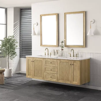 Laurent 72" Double Vanity, Light Natural Oak w/ 3 CM Arctic Fall Top - Image 4