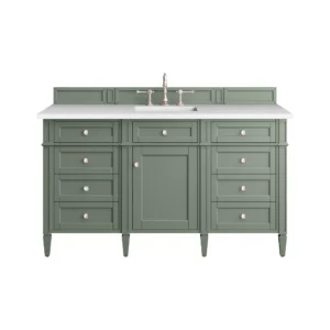 Brittany 60″ Single Vanity, Smokey Celadon w/ 3 CM White Zeus Top