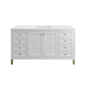 Chicago 60″ Single Vanity, Glossy White w/ 3 CM White Zeus Top