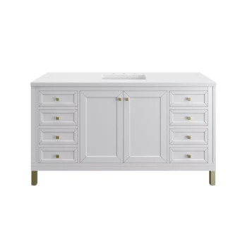 Chicago 60" Single Vanity, Glossy White w/ 3 CM White Zeus Top