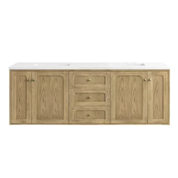 Laurent 72" Double Vanity, Light Natural Oak w/ 3 CM White Zeus Top - Image 2