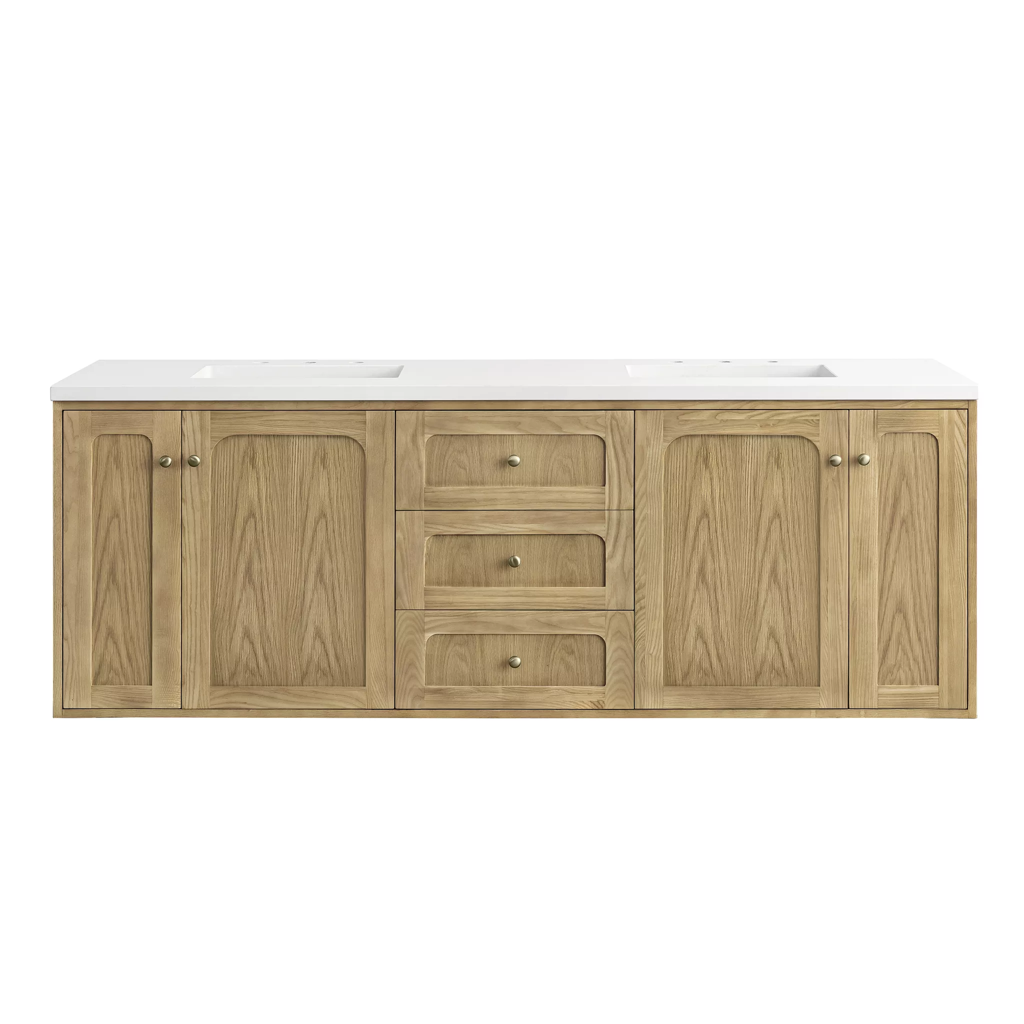 Laurent 72" Double Vanity, Light Natural Oak w/ 3 CM White Zeus Top - Image 2