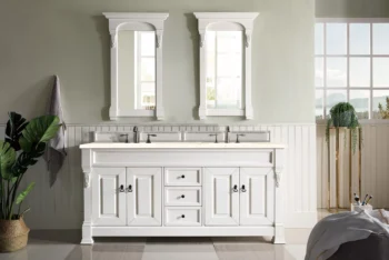 Brookfield 72" Double Vanity, Bright White w/ 3 CM Eternal Marfil Quartz Top - Image 2