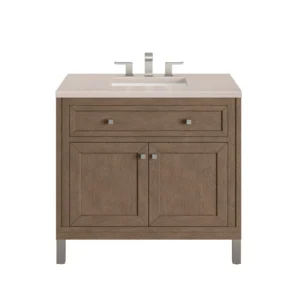 Chicago 36″ Single Vanity, Whitewashed Walnut w/ 3 CM Eternal Marfil Quartz Top
