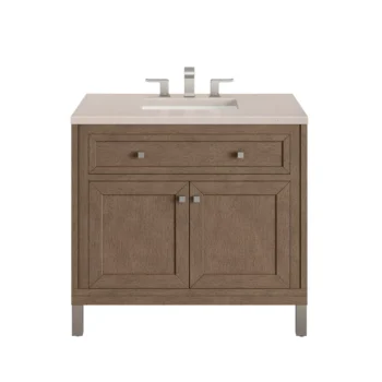 Chicago 36" Single Vanity, Whitewashed Walnut w/ 3 CM Eternal Marfil Quartz Top