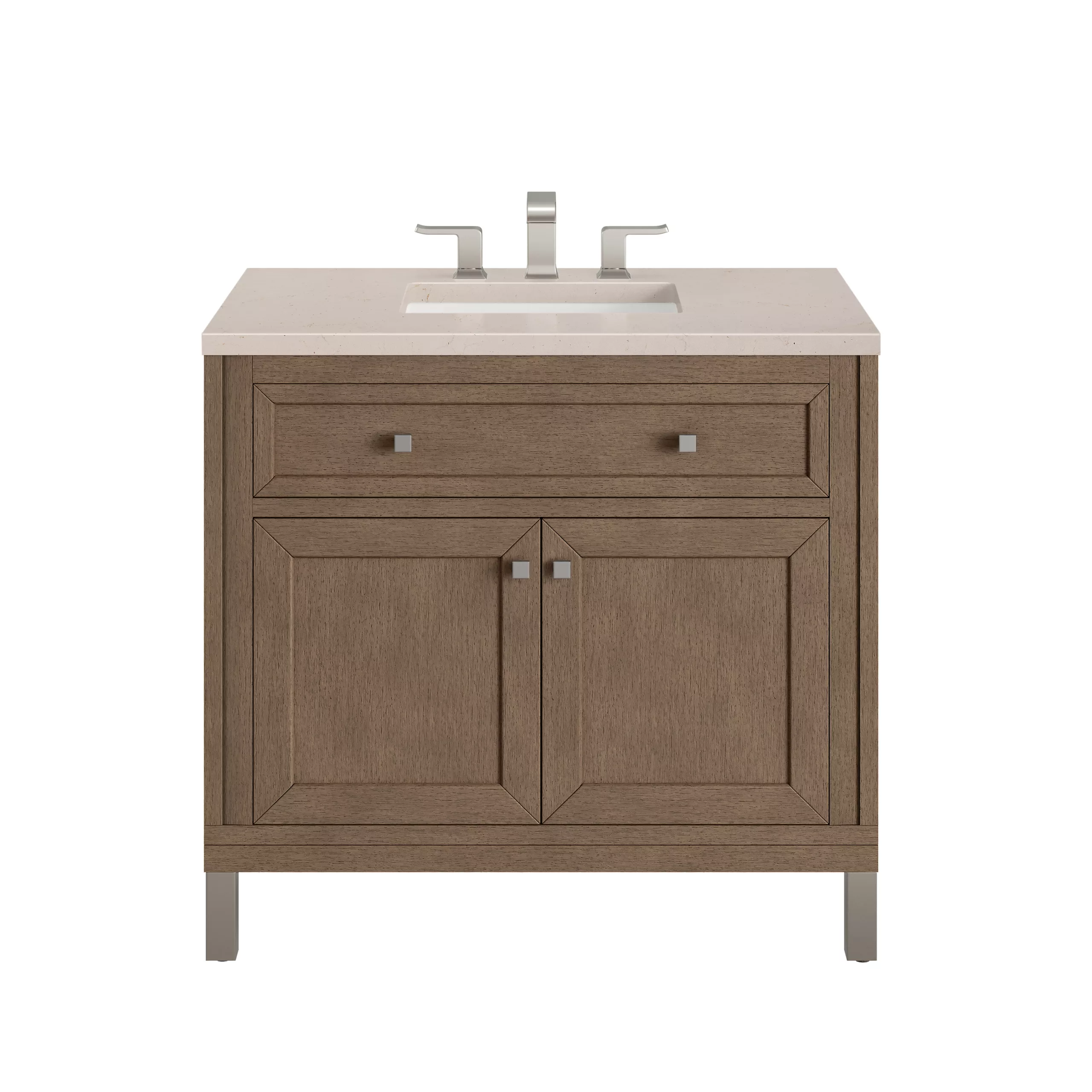 Chicago 36" Single Vanity, Whitewashed Walnut w/ 3 CM Eternal Marfil Quartz Top