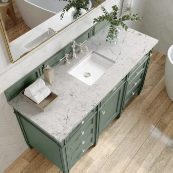 Brittany 60" Single Vanity, Smokey Celadon w/ 3 CM Eternal Jasmine Pearl Top - Image 5