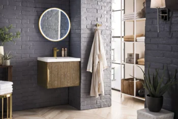 Columbia 24" Single Vanity, Latte Oak w/ White Glossy Composite Stone Top - Image 3