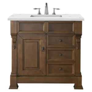 Brookfield 36″ Single Vanity, Country Oak w/ 3 CM Ethereal Noctis Quartz Top