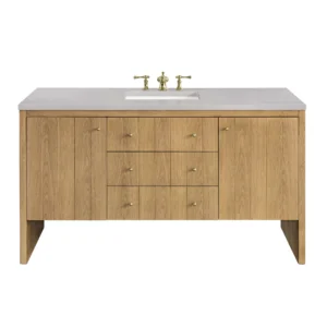 Hudson 60″ Single Vanity, Light Natural Oak w/ 3 CM Eternal Serena Top