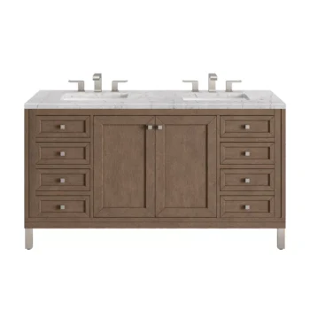 Chicago 60" Double Vanity, Whitewashed Walnut w/ 3 CM Eternal Jasmine Pearl Quartz Top