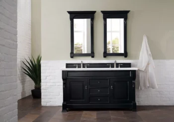Brookfield 60" Double Vanity, Antique Black w/ 3 CM Arctic Fall Solid Surface Top - Image 2