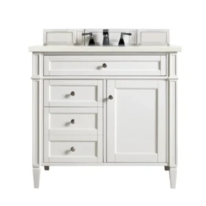 Brittany 36″ Single Vanity, Bright White w/ 3 CM Eternal Marfil Quartz Top