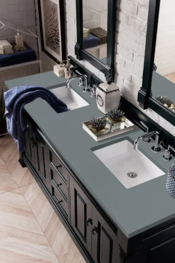 Brookfield 72" Double Vanity, Antique Black w/ 3 CM Cala Blue Top - Image 3