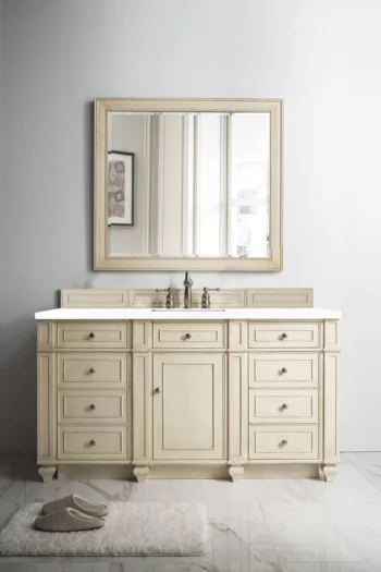 Bristol 60" Single Vanity Cabinet, Vintage Vanilla w/ 3 CM White Zeus Quartz Top - Image 2