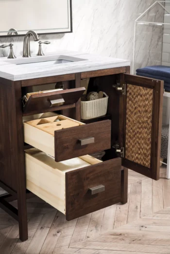 Addison 30" Single Vanity, Mid-Century Acacia w/ 3 CM Arctic Fall Solid Surface Top - Image 4