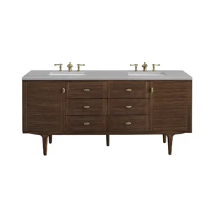 Amberly 72″ Double Vanity, Mid-Century Walnut w/ 3 CM Eternal Serena Top