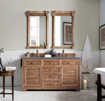 Savannah 60" Double Vanity, Driftwood w/ 3 CM Cala Blue Top - Image 2