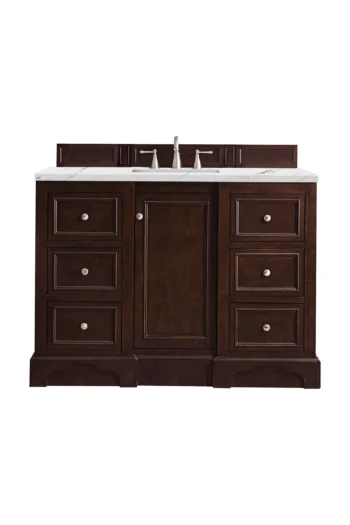 De Soto 48" Single Vanity, Burnished Mahogany w/ 3 CM Ethereal Noctis Quartz Top