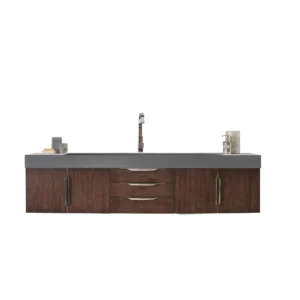 Mercer Island 72″ Single Vanity, Coffee Oak w/ Dusk Grey Glossy Composite Stone Top