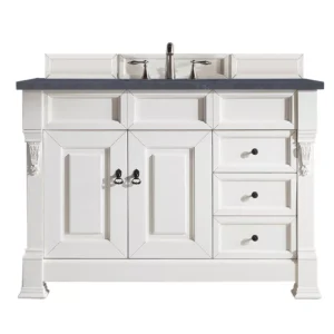 Brookfield 48″ Single Vanity, Bright White w/ 3 CM Charcoal Soapstone Quartz Top