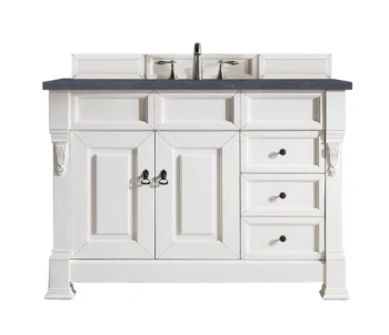 Brookfield 48" Single Vanity, Bright White w/ 3 CM Charcoal Soapstone Quartz Top