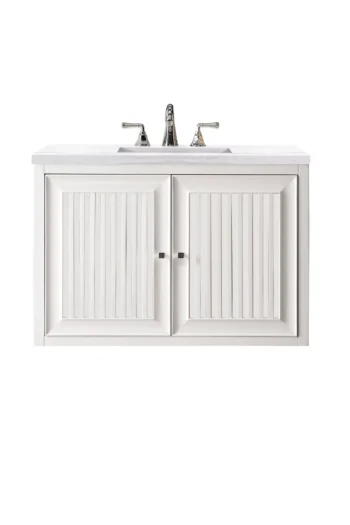 Athens 36" Single Vanity, Glossy White w/ 3 CM Arctic Fall Solid Surface Top - Image 2
