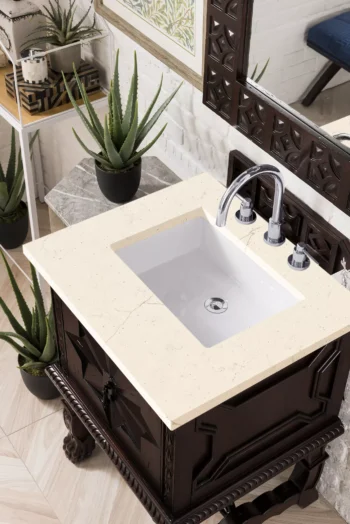 Balmoral 26" Single Vanity, Antique Walnut w/ 3 CM Eternal Marfil Quartz Top - Image 3