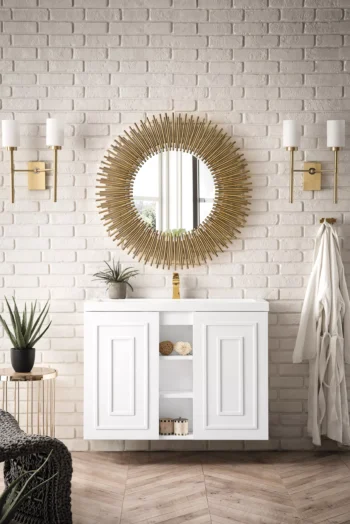 Alicante 39.5" Single Vanity, Glossy White w/ White Glossy Composite Stone Top - Image 2