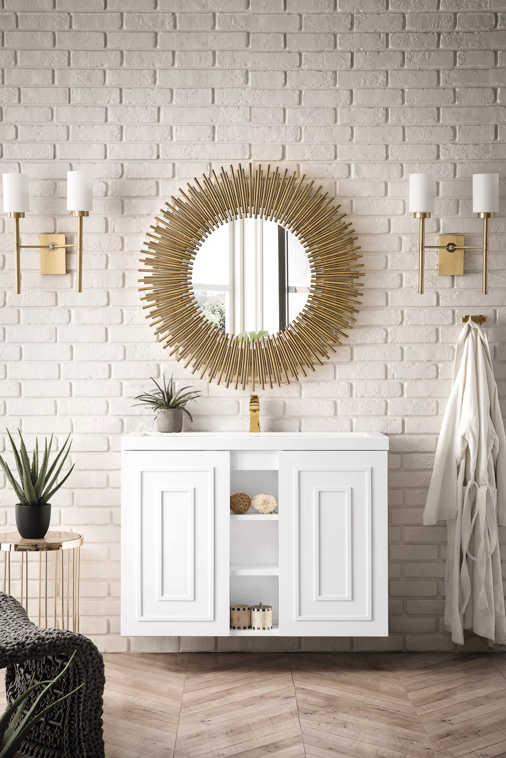 Alicante 39.5" Single Vanity, Glossy White w/ White Glossy Composite Stone Top - Image 2