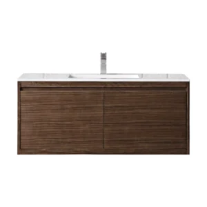 Mantova 47.3″ Single Vanity, Mid-Century Walnut w/ Glossy White Composite Stone Top