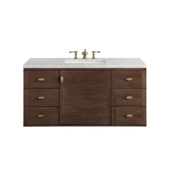 Amberly 48" Single Vanity, Mid-Century Walnut w/ 3 CM Eternal Jasmine Pearl Top - Image 2