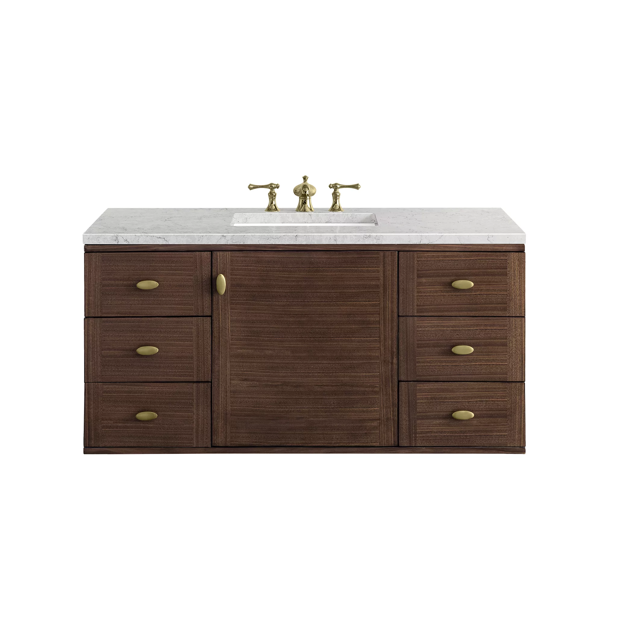 Amberly 48" Single Vanity, Mid-Century Walnut w/ 3 CM Eternal Jasmine Pearl Top - Image 2