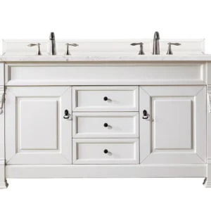 Brookfield 60″ Double Vanity, Bright White w/ 3 CM Eternal Jasmine Pearl Quartz Top