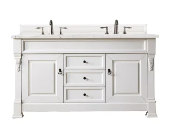 Brookfield 60" Double Vanity, Bright White w/ 3 CM Eternal Jasmine Pearl Quartz Top