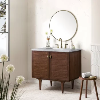Amberly 36" Single Vanity, Mid-Century Walnut w/ 3 CM Arctic Fall Top - Image 5