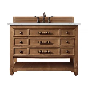 Malibu 48″ Single Vanity, Honey Alder w/ 3 CM Ethereal Noctis Quartz Top