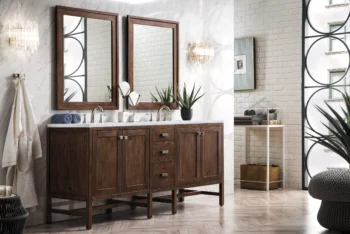 Addison 72" Double Vanity, Mid-Century Acacia w/ 3 CM Carrara White Top - Image 3
