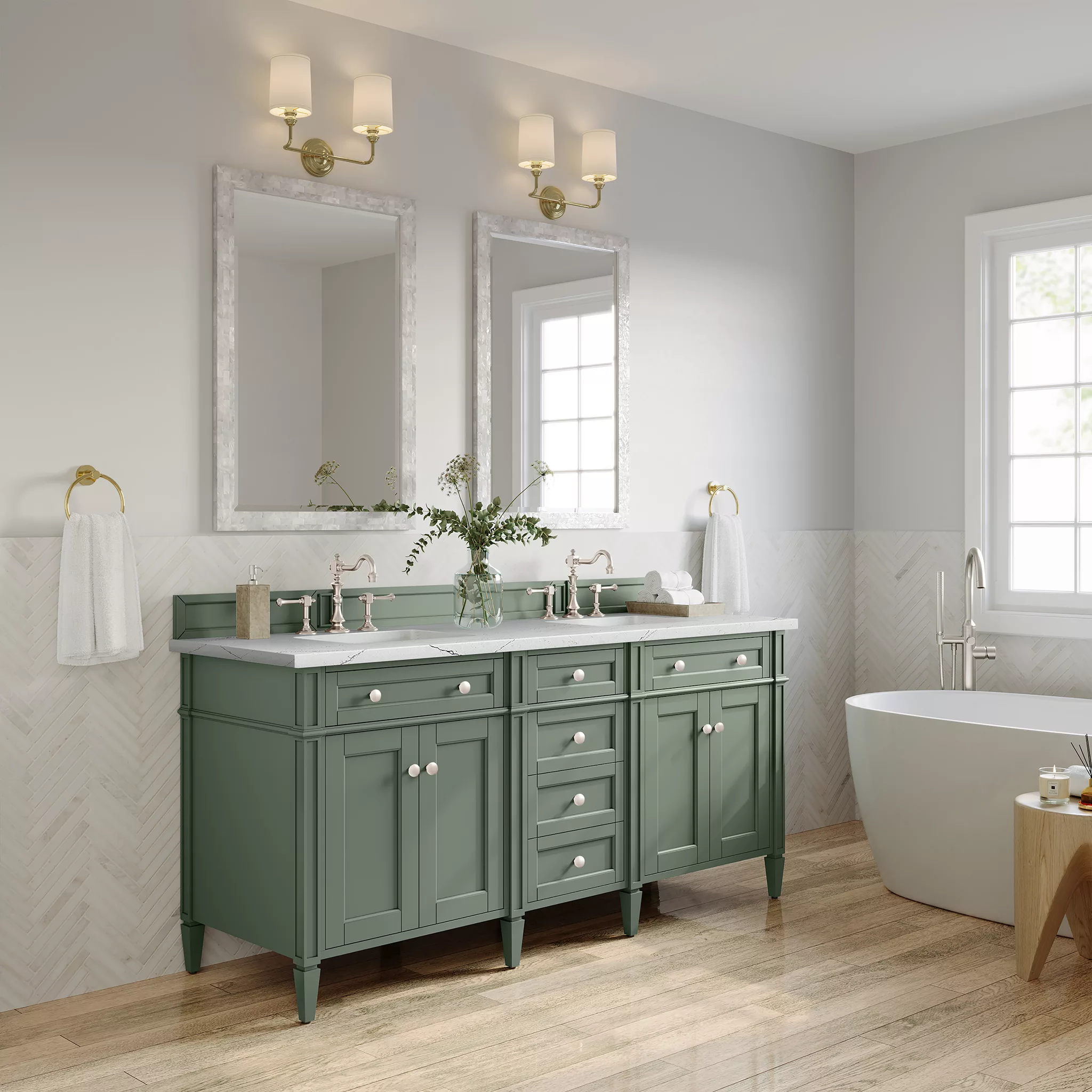 Brittany 72" Double Vanity, Smokey Celadon w/ 3 CM Ethereal Noctis Top - Image 4